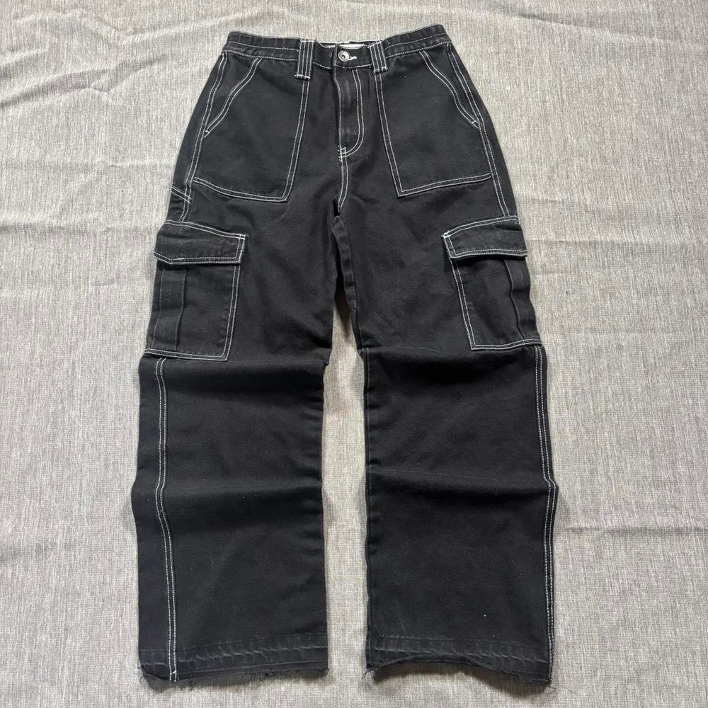 Ardene baggy black cargo pants with white stitching - 7 - Picture 2 of 7